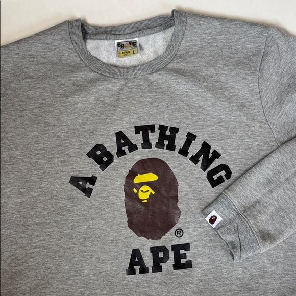 BAPE A Bathing Ape Other - BAPE A Bathing Ape College Crew Sweatshirt Gray Soft Cozy‎ Fleece Mens Large